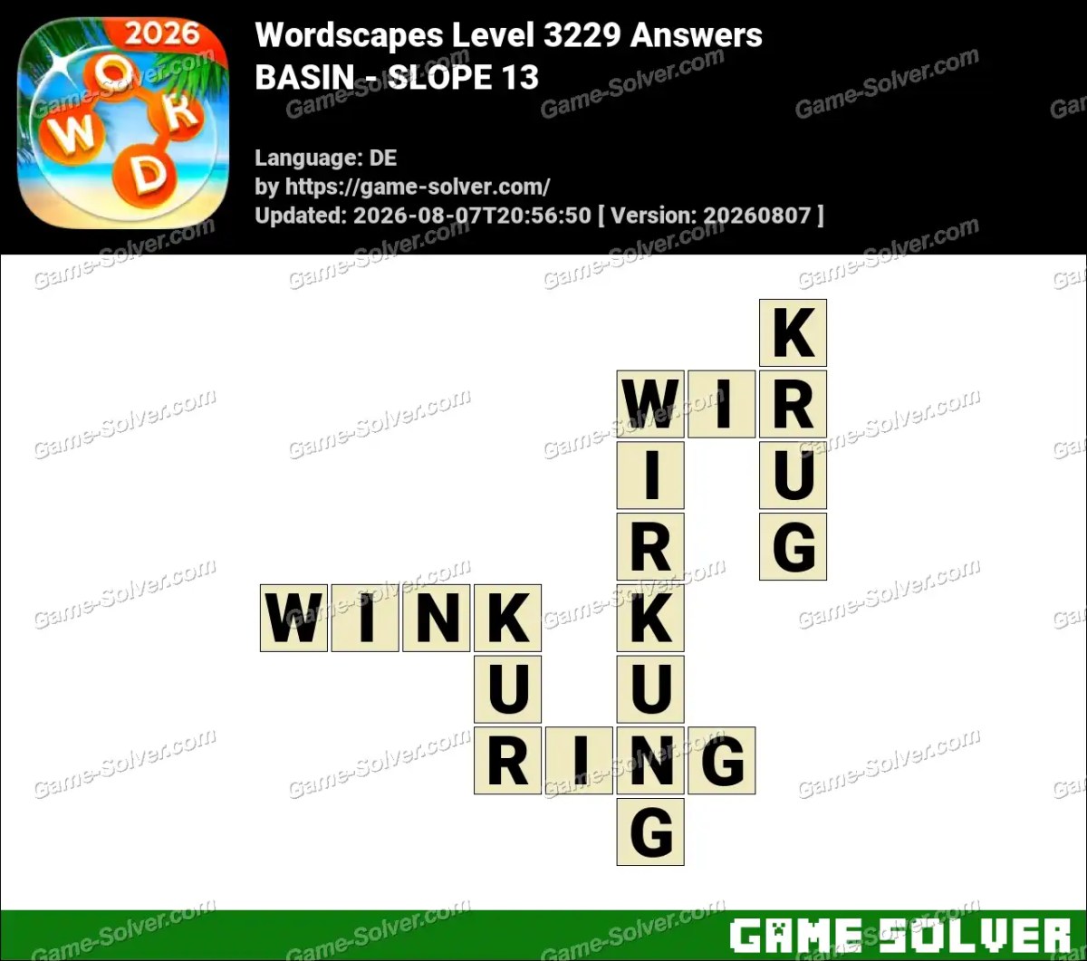 Wordscapes Deutsche Level 3229 Answers — BASIN - SLOPE 13 Wordscapes Deutsche Level 3229 Answers — BASIN - SLOPE 13