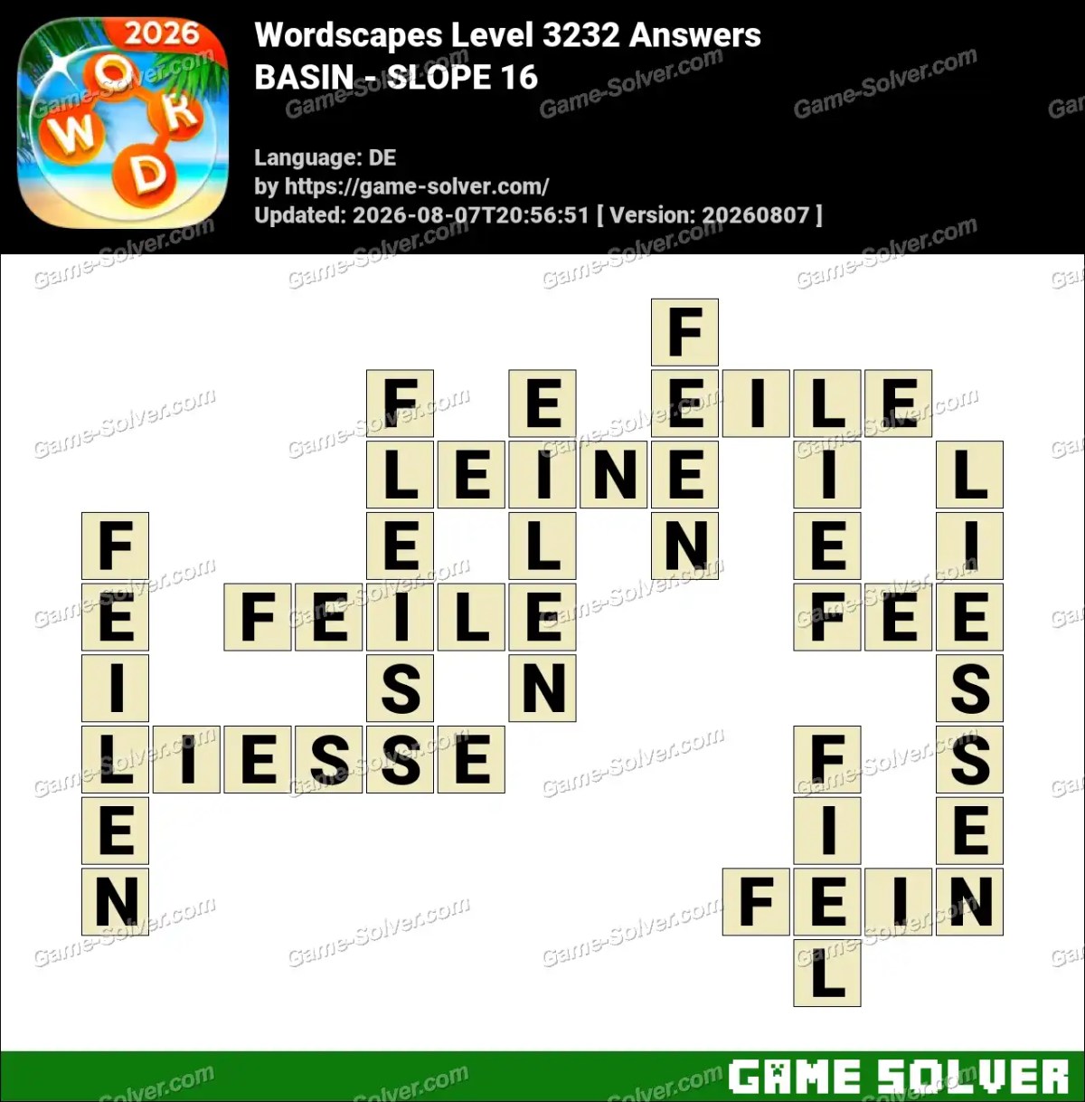 Wordscapes Deutsche Level 3232 Answers — BASIN - SLOPE 16