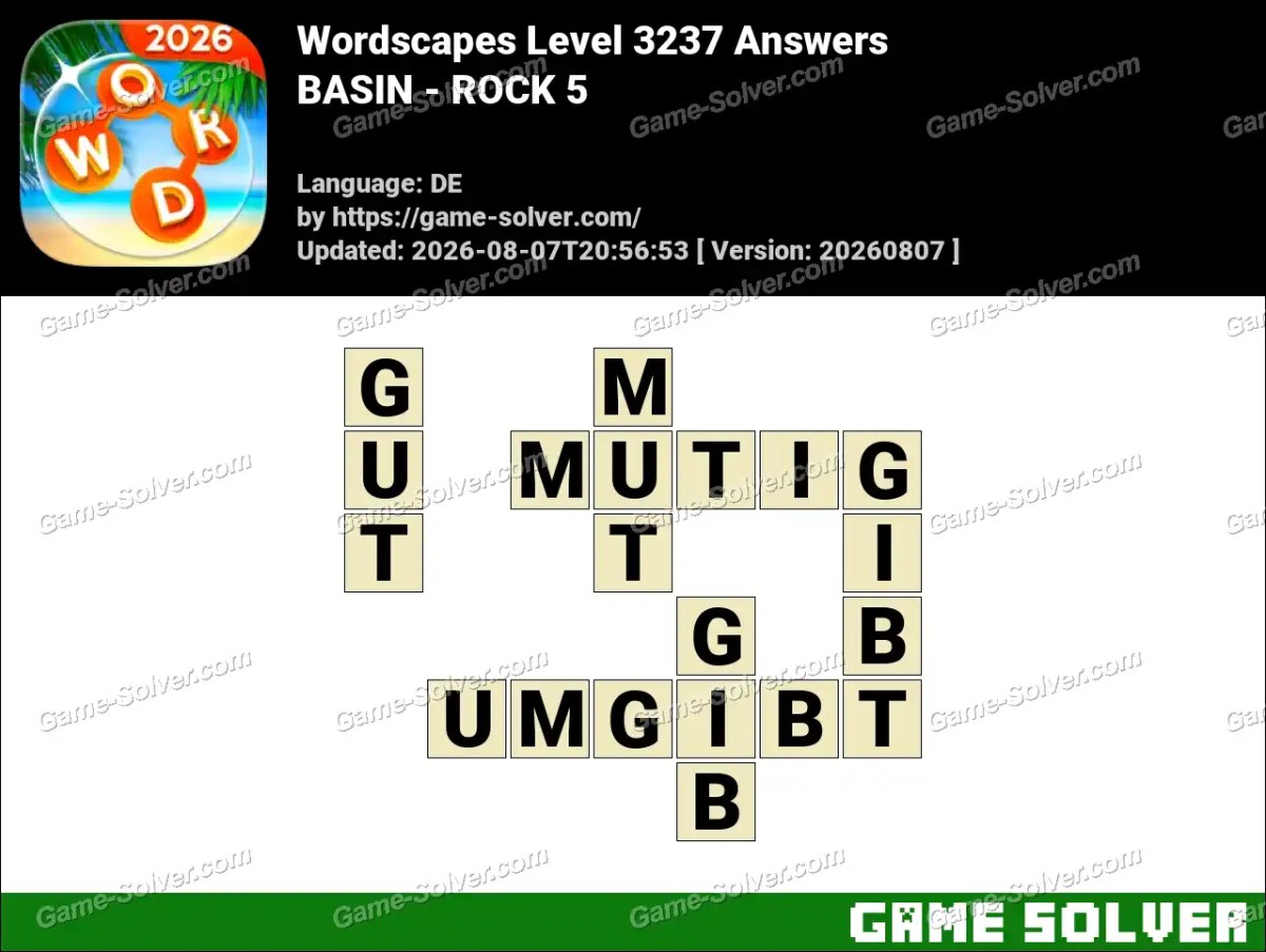 Wordscapes Deutsche Level 3237 Answers — BASIN - ROCK 5