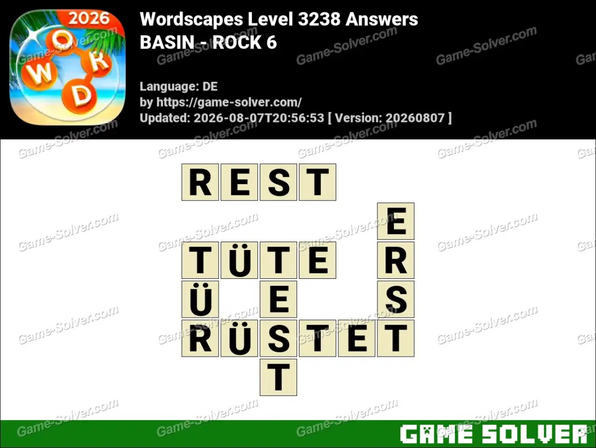 Wordscapes Deutsche Level 3238 Answers — BASIN - ROCK 6