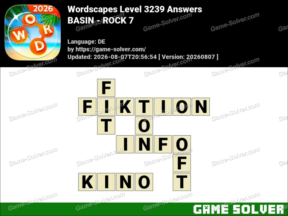Wordscapes Deutsche Level 3239 Answers — BASIN - ROCK 7