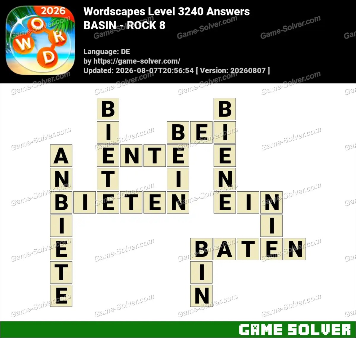 Wordscapes Deutsche Level 3240 Answers — BASIN - ROCK 8
