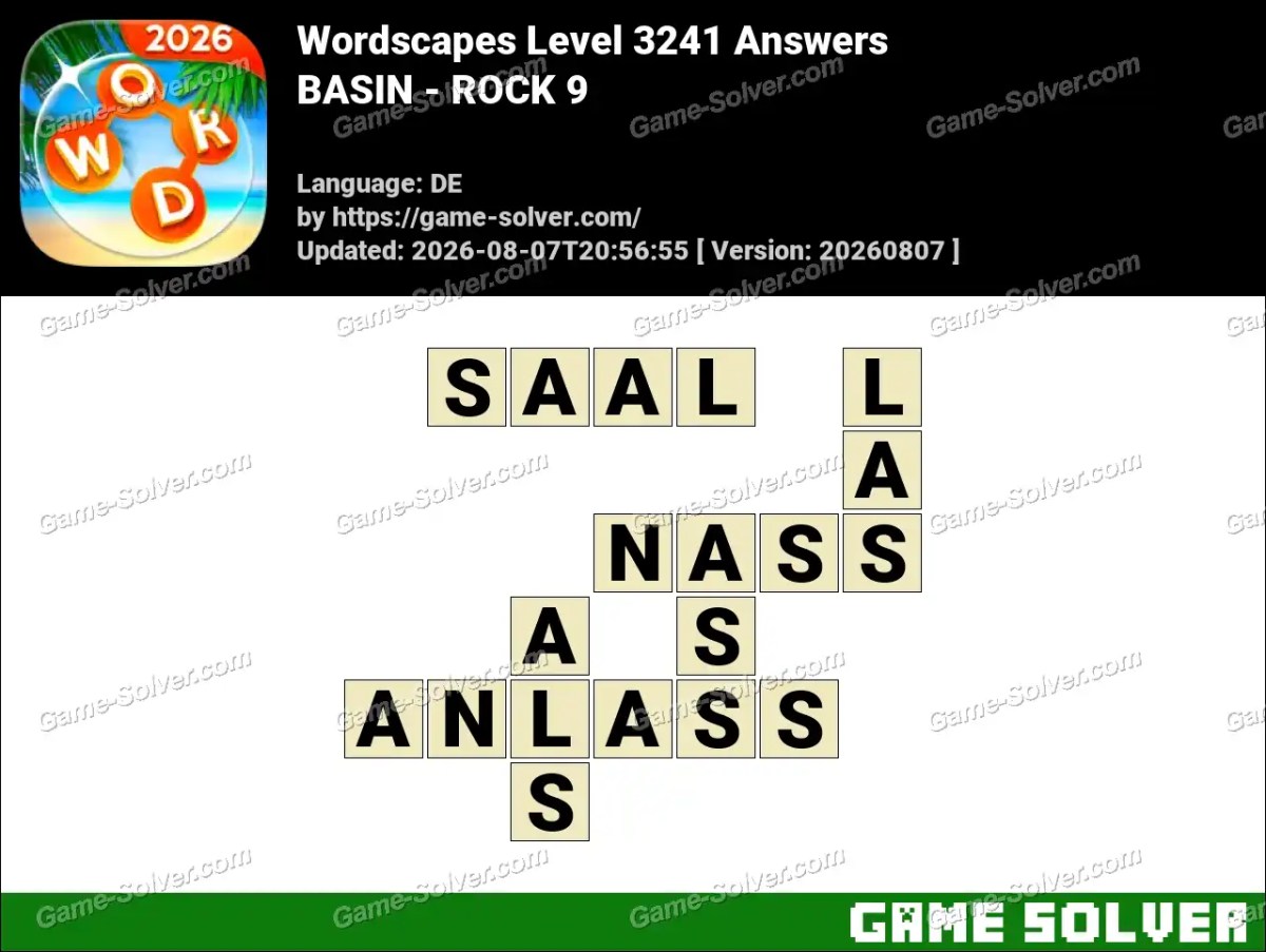 Wordscapes Deutsche Level 3241 Answers — BASIN - ROCK 9
