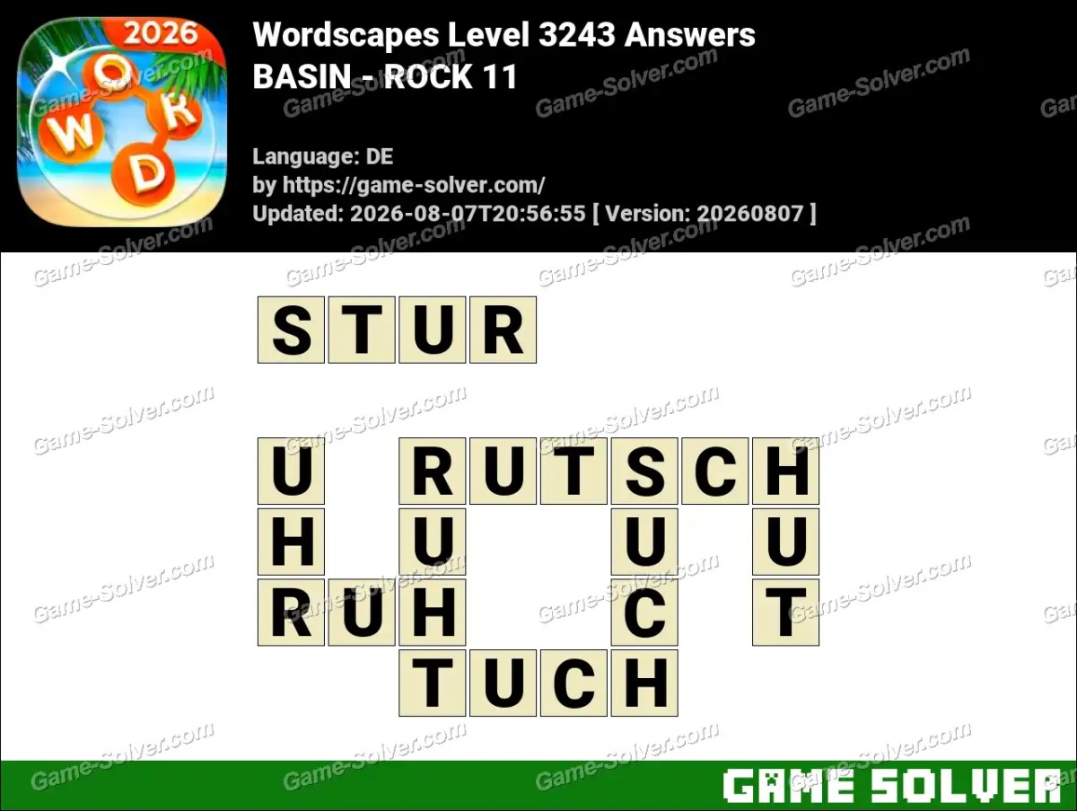 Wordscapes Deutsche Level 3243 Answers — BASIN - ROCK 11 Wordscapes Deutsche Level 3243 Answers — BASIN - ROCK 11