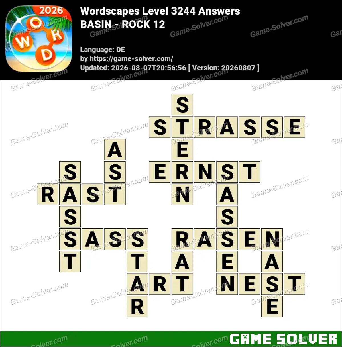 Wordscapes Deutsche Level 3244 Answers — BASIN - ROCK 12