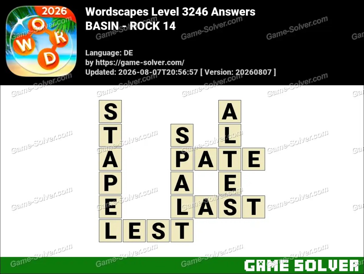 Wordscapes Deutsche Level 3246 Answers — BASIN - ROCK 14 Wordscapes Deutsche Level 3246 Answers — BASIN - ROCK 14