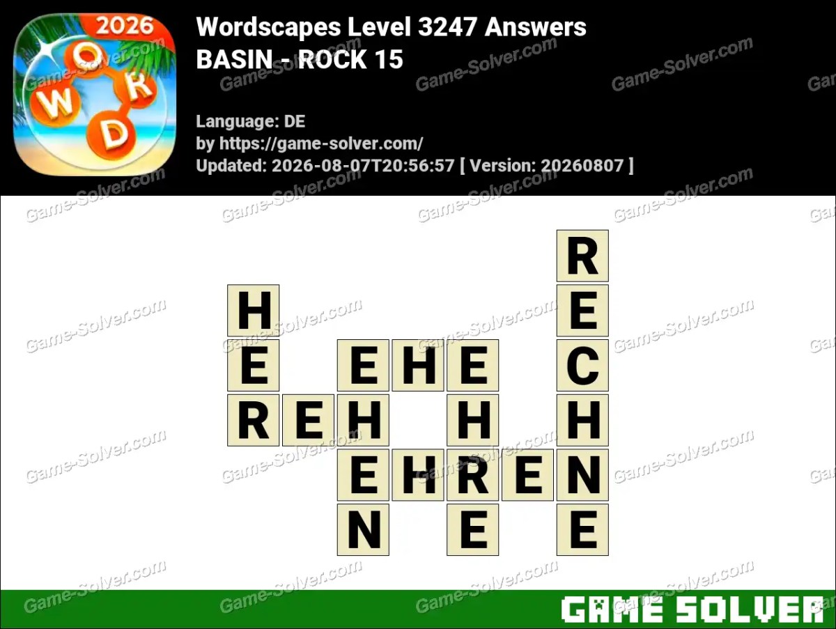 Wordscapes Deutsche Level 3247 Answers — BASIN - ROCK 15 Wordscapes Deutsche Level 3247 Answers — BASIN - ROCK 15
