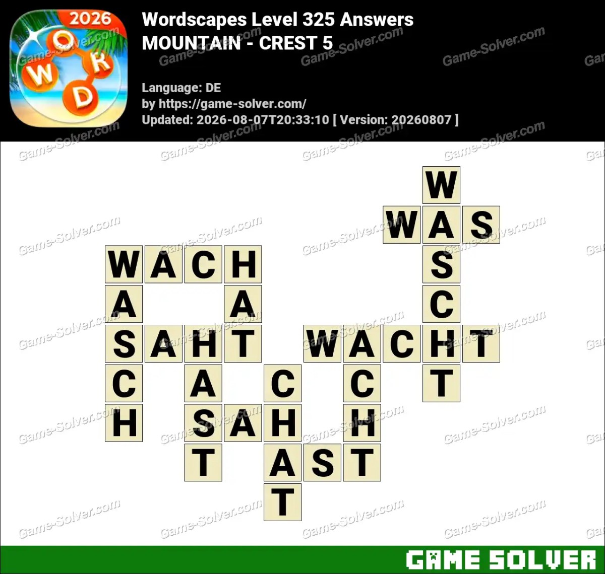 Wordscapes Deutsche Level 325 Answers — MOUNTAIN - CREST 5 Wordscapes Deutsche Level 325 Answers — MOUNTAIN - CREST 5