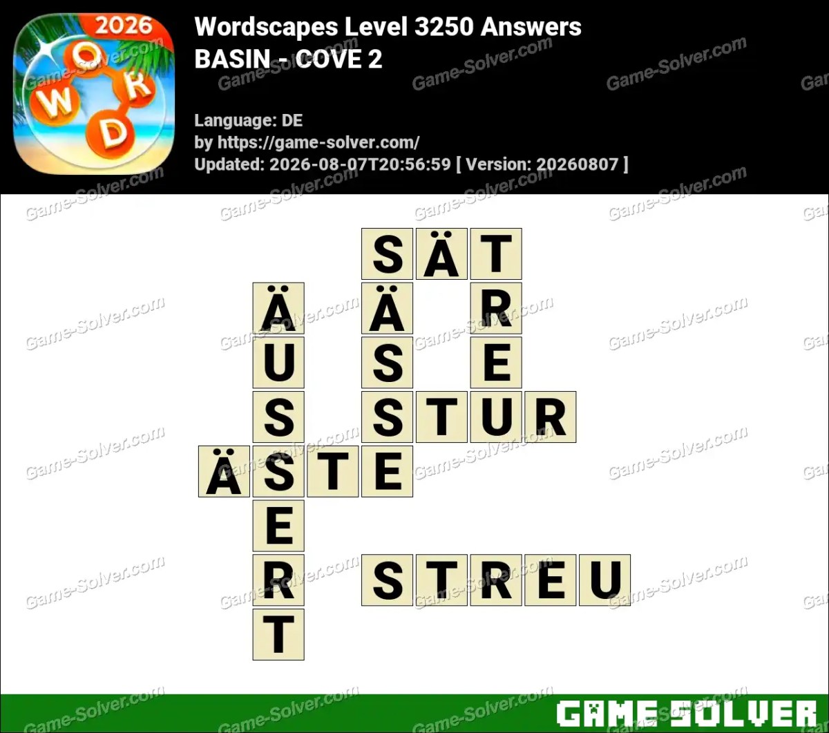 Wordscapes Deutsche Level 3250 Answers — BASIN - COVE 2