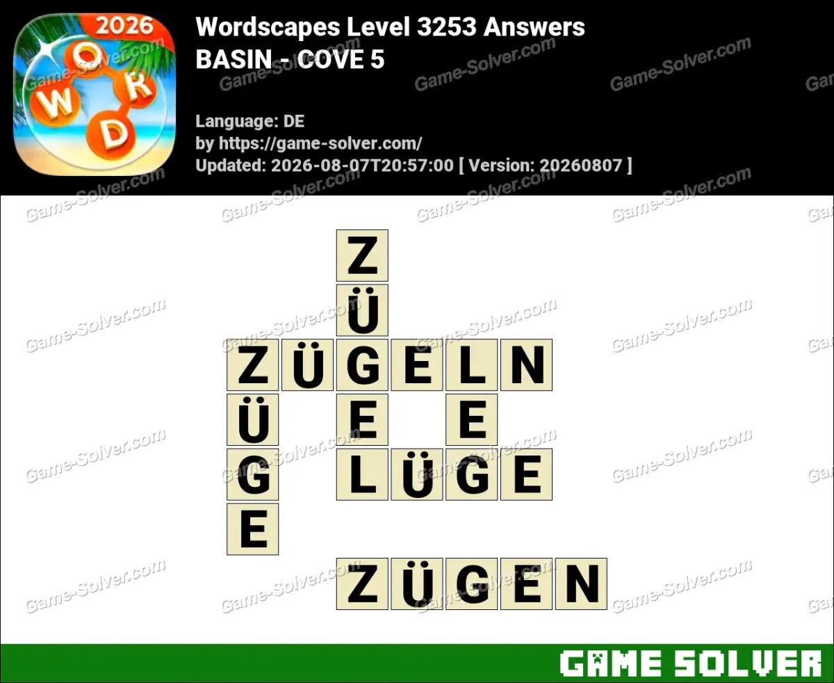 Wordscapes Deutsche Level 3253 Answers — BASIN - COVE 5 Wordscapes Deutsche Level 3253 Answers — BASIN - COVE 5