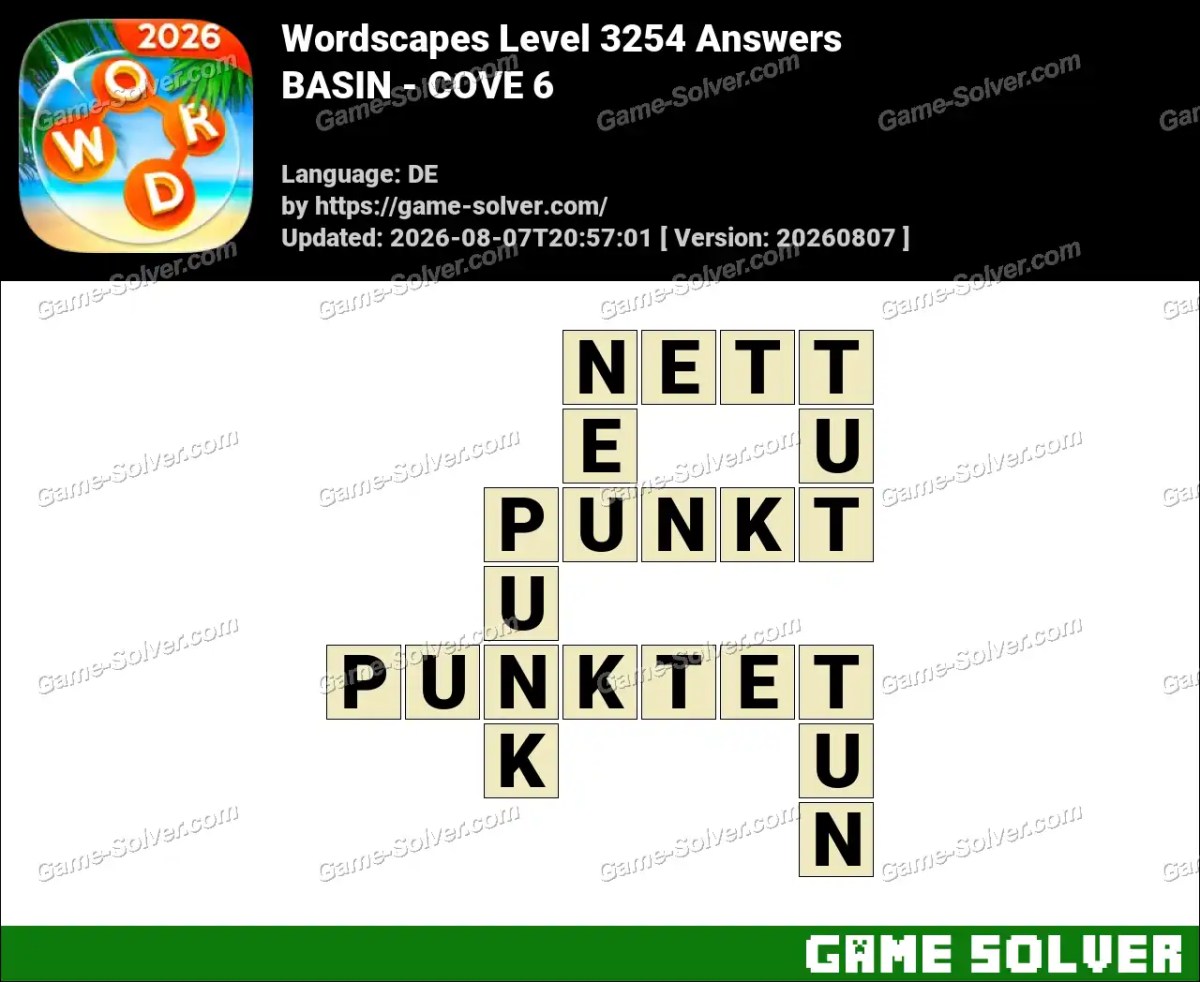 Wordscapes Deutsche Level 3254 Answers — BASIN - COVE 6 Wordscapes Deutsche Level 3254 Answers — BASIN - COVE 6