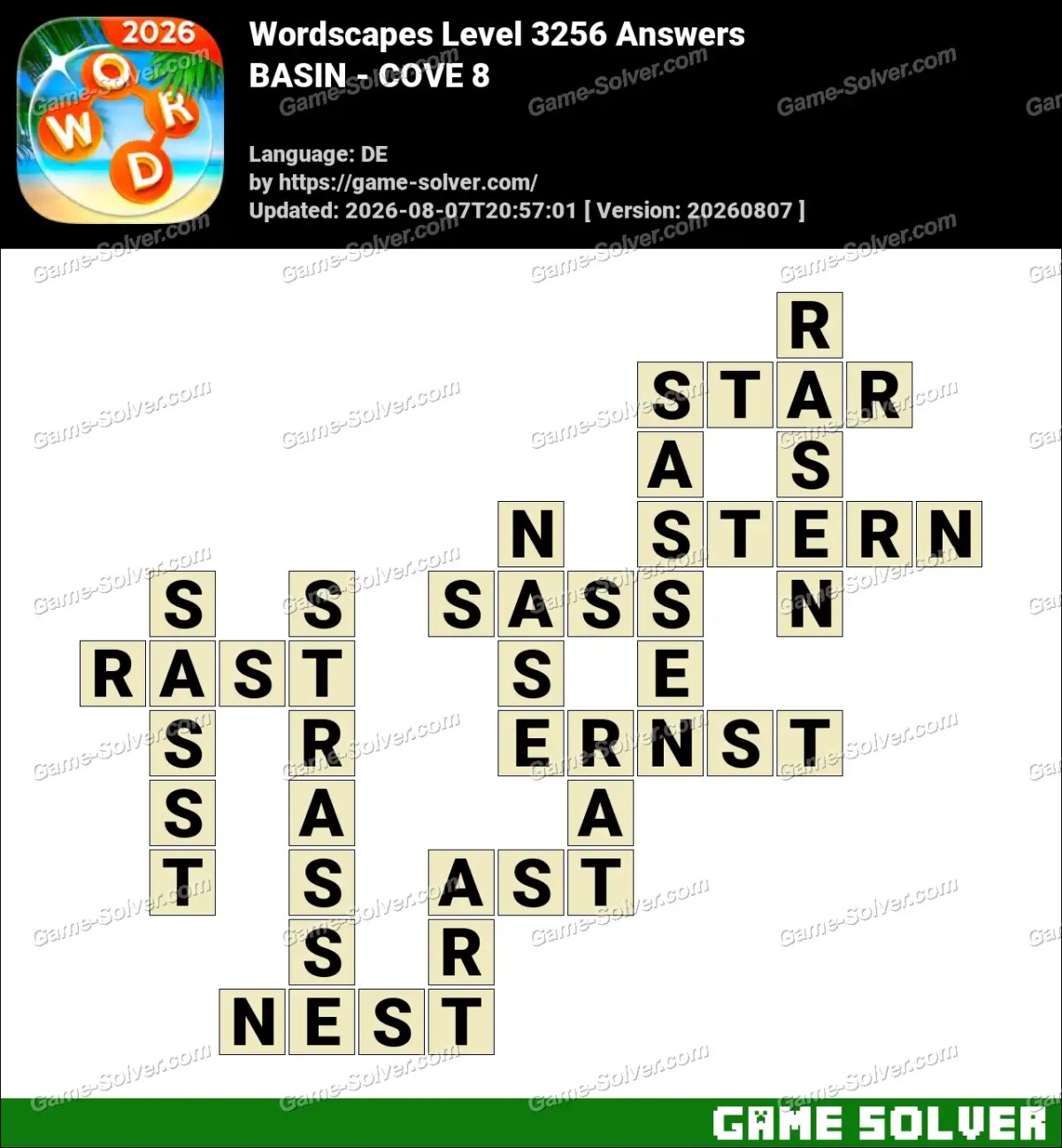 Wordscapes Deutsche Level 3256 Answers — BASIN - COVE 8