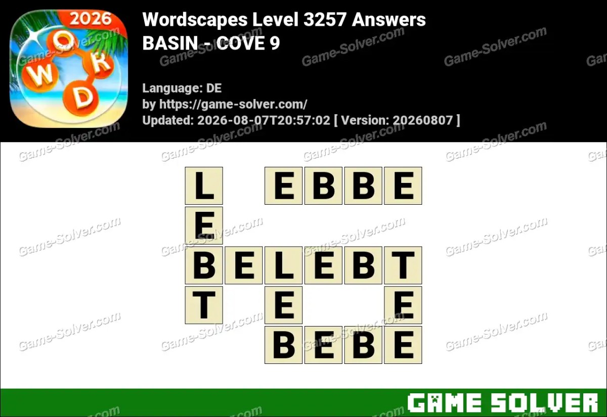 Wordscapes Deutsche Level 3257 Answers — BASIN - COVE 9