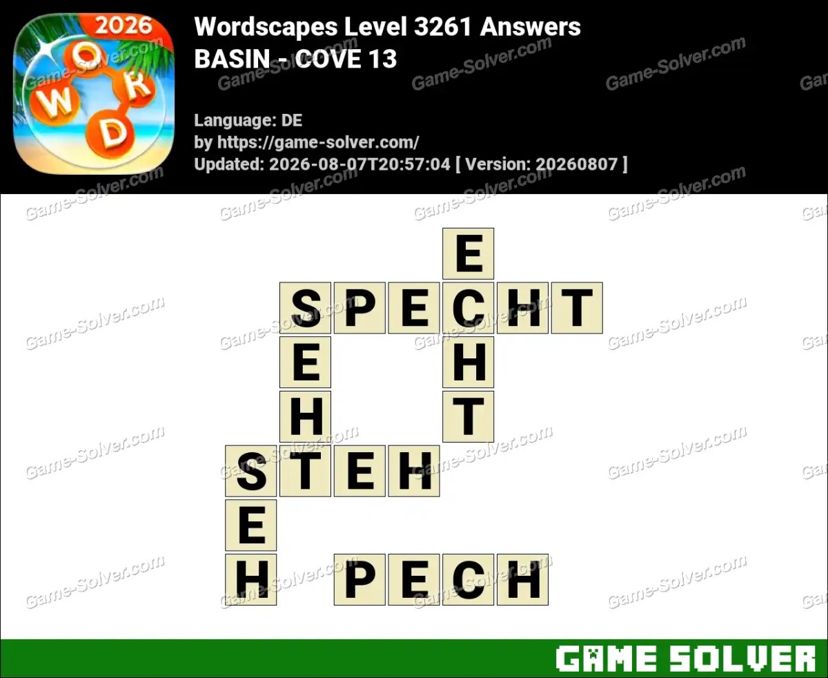 Wordscapes Deutsche Level 3261 Answers — BASIN - COVE 13 Wordscapes Deutsche Level 3261 Answers — BASIN - COVE 13