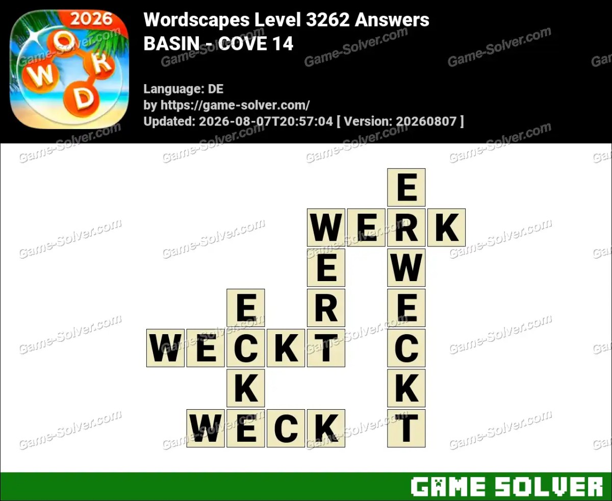 Wordscapes Deutsche Level 3262 Answers — BASIN - COVE 14 Wordscapes Deutsche Level 3262 Answers — BASIN - COVE 14