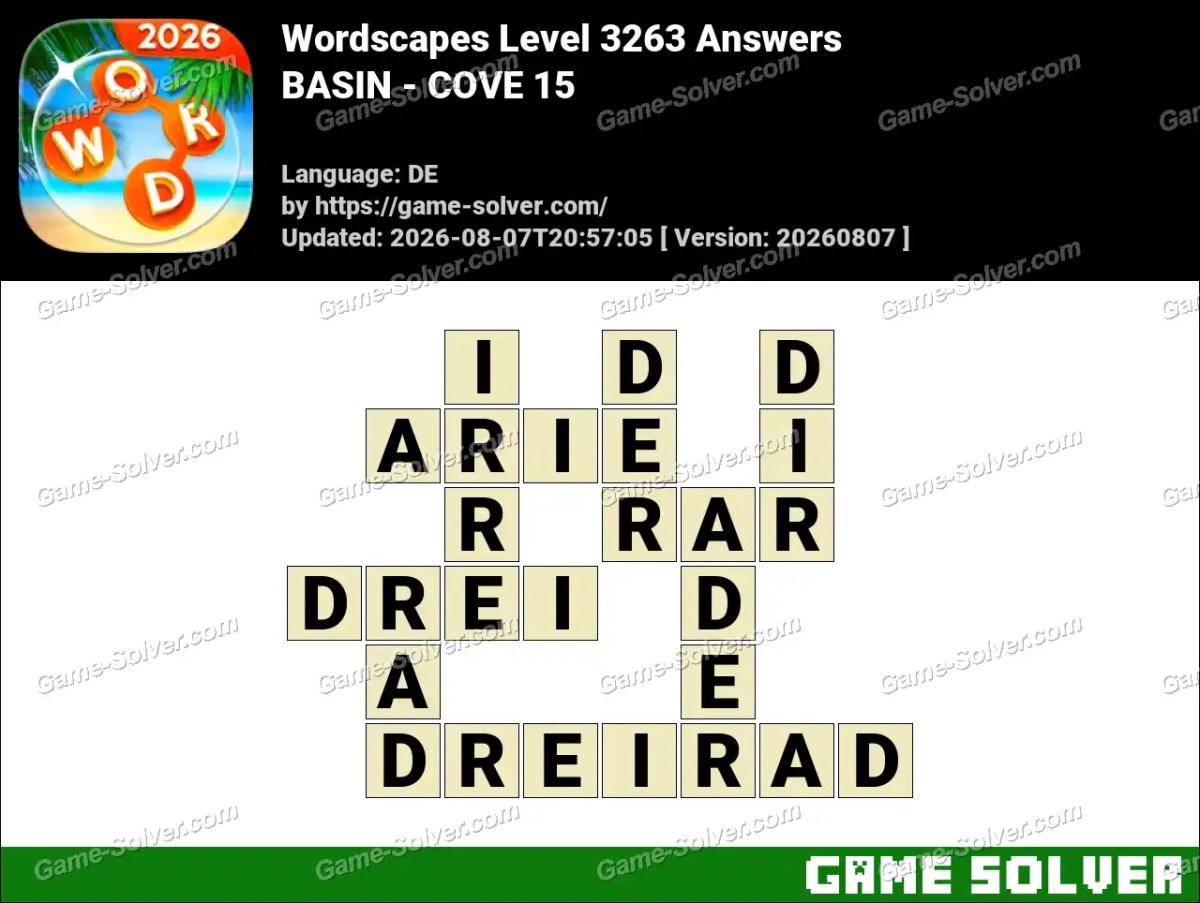 Wordscapes Deutsche Level 3263 Answers — BASIN - COVE 15 Wordscapes Deutsche Level 3263 Answers — BASIN - COVE 15