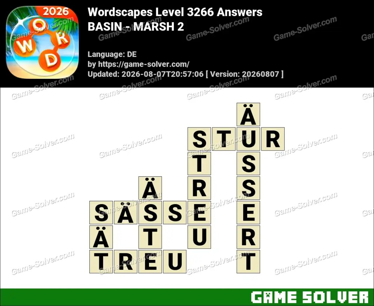 Wordscapes Deutsche Level 3266 Answers — BASIN - MARSH 2