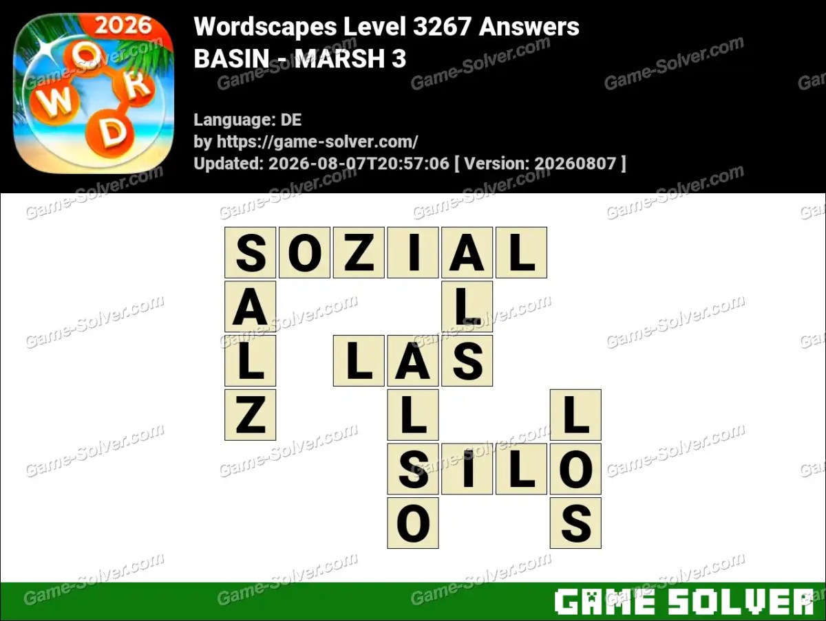 Wordscapes Deutsche Level 3267 Answers — BASIN - MARSH 3