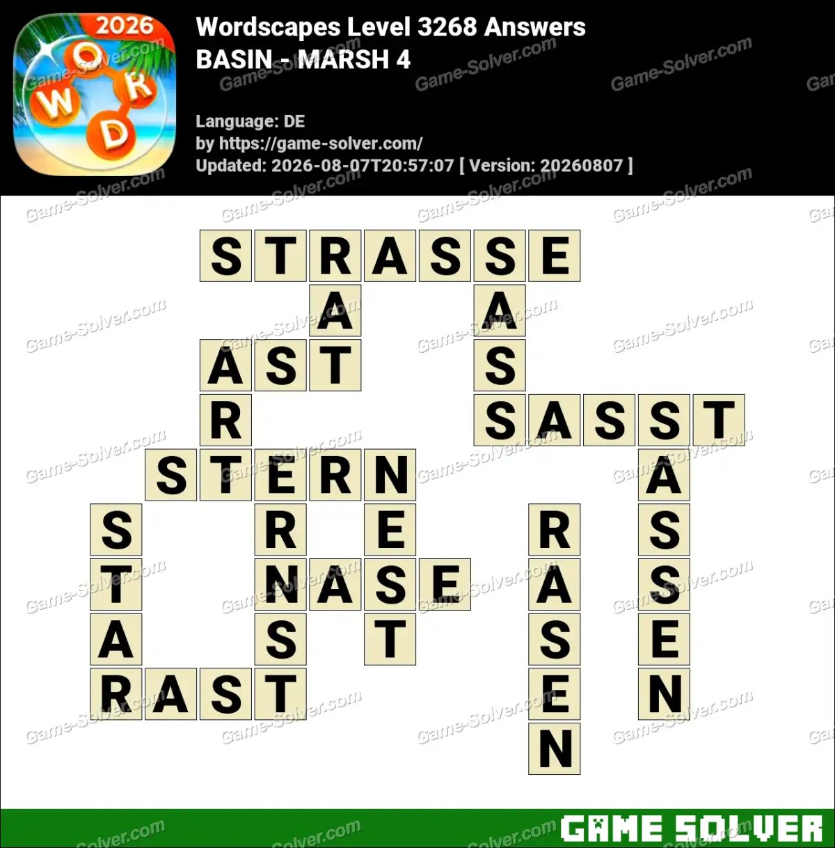 Wordscapes Deutsche Level 3268 Answers — BASIN - MARSH 4