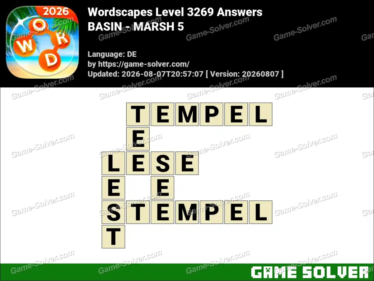 Wordscapes Deutsche Level 3269 Answers — BASIN - MARSH 5