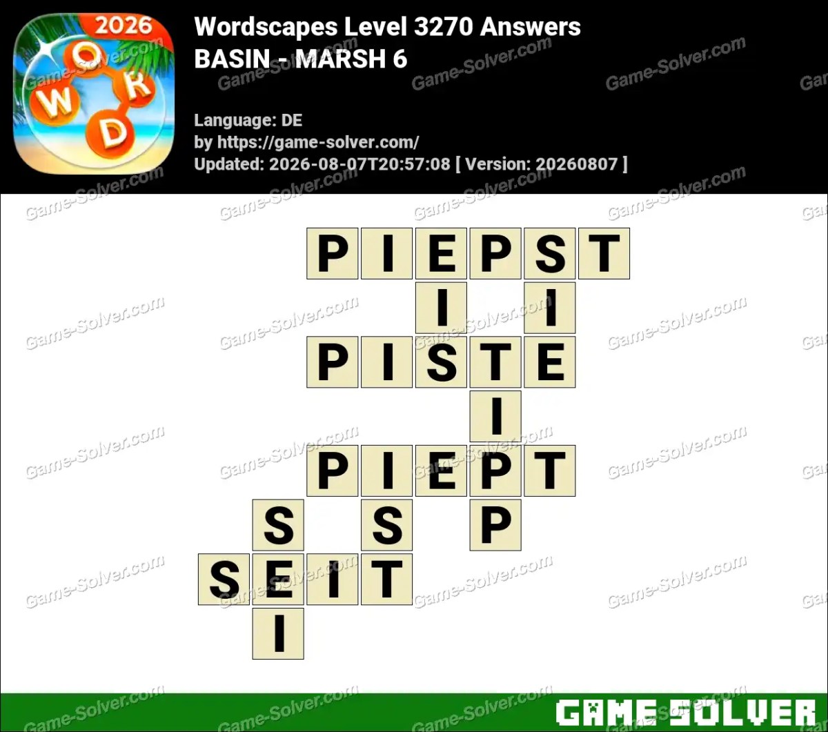 Wordscapes Deutsche Level 3270 Answers — BASIN - MARSH 6