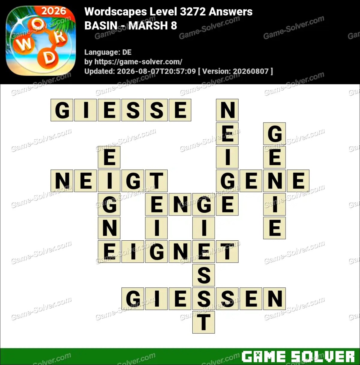 Wordscapes Deutsche Level 3272 Answers — BASIN - MARSH 8