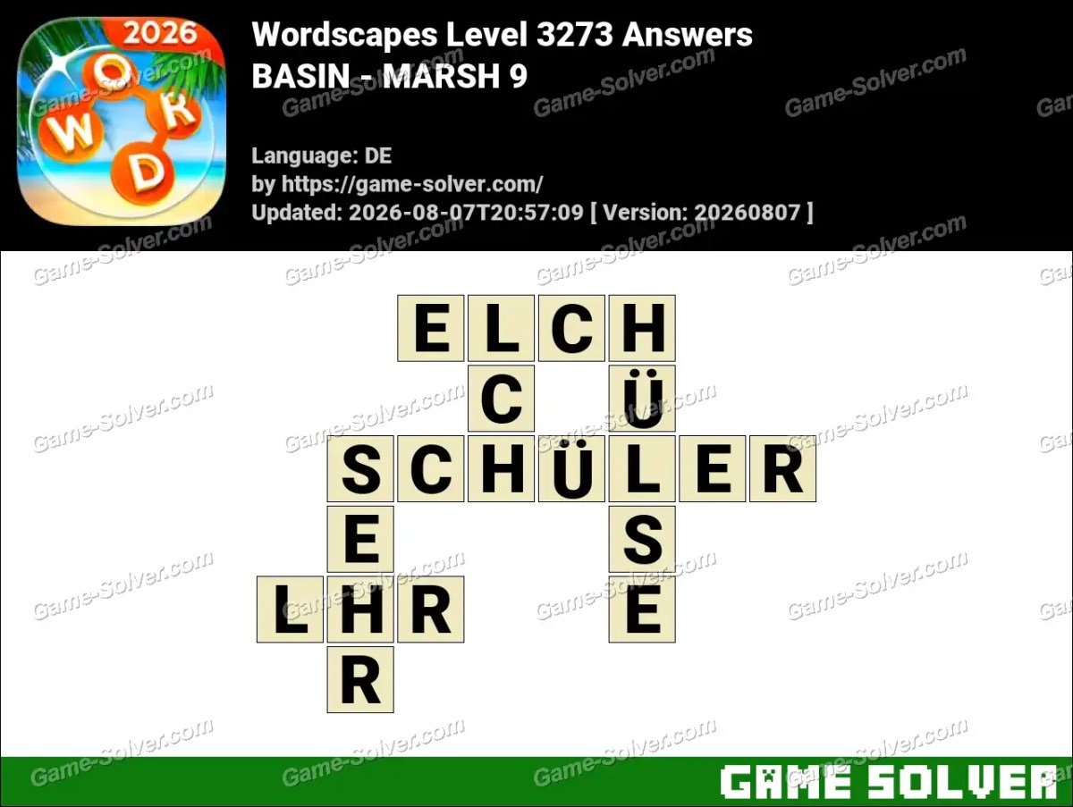 Wordscapes Deutsche Level 3273 Answers — BASIN - MARSH 9