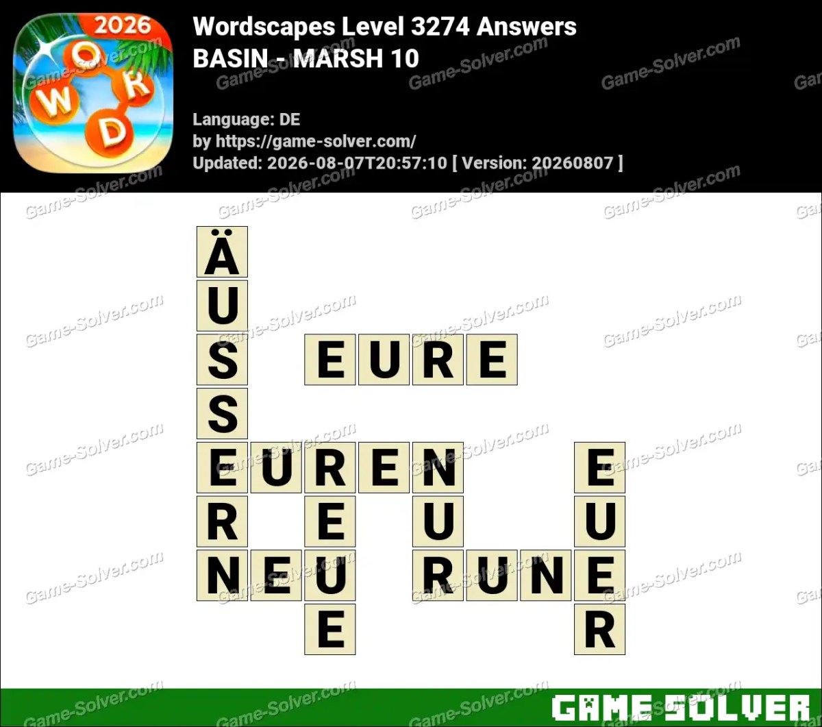 Wordscapes Deutsche Level 3274 Answers — BASIN - MARSH 10