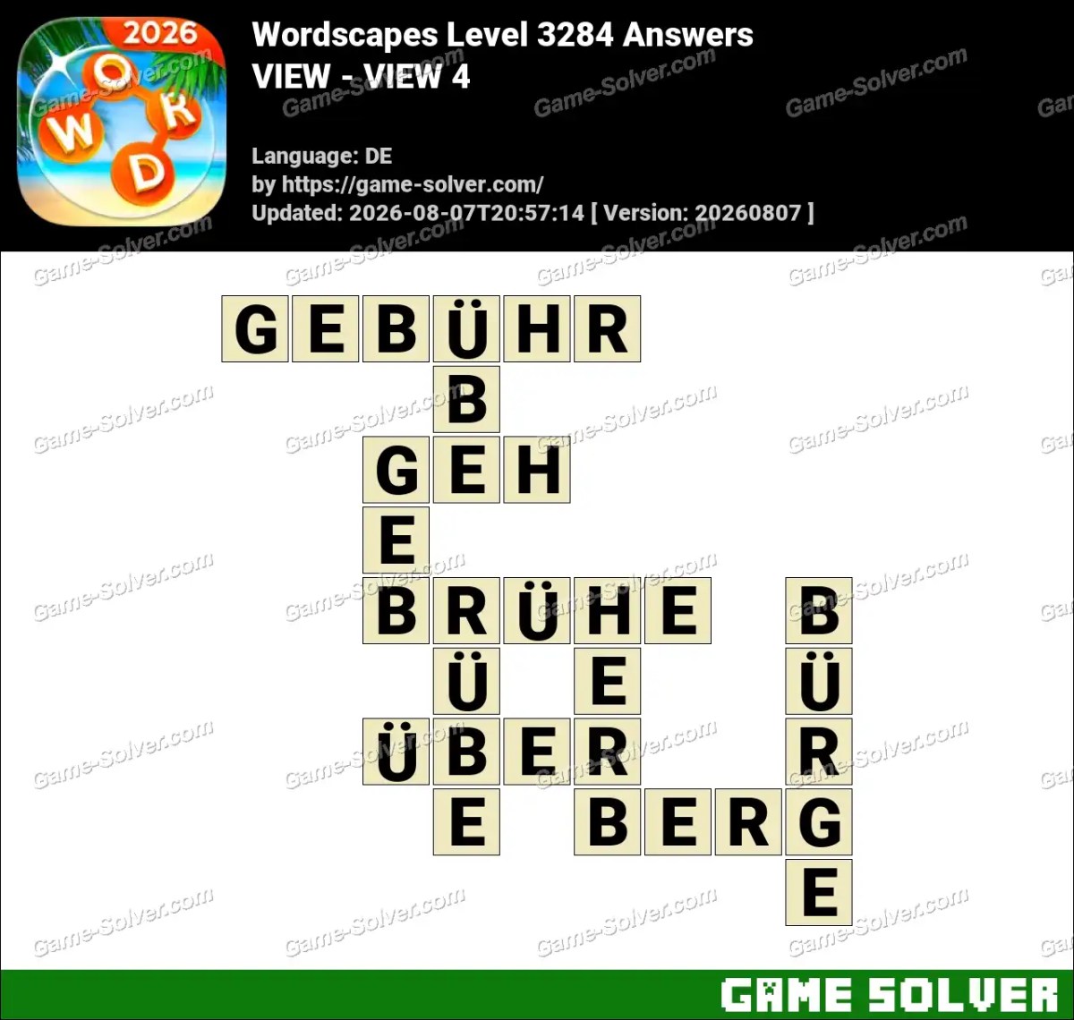 Wordscapes Deutsche Level 3284 Answers — VIEW - VIEW 4