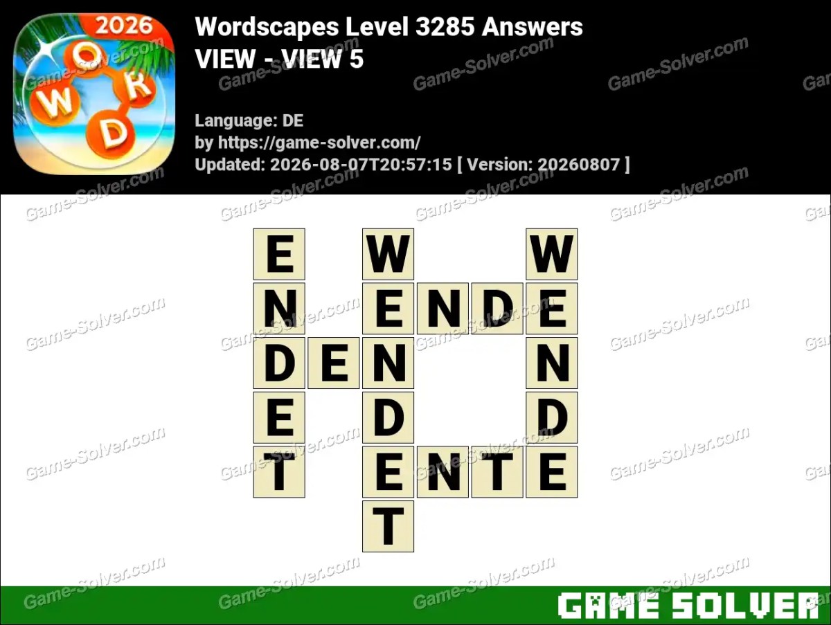 Wordscapes Deutsche Level 3285 Answers — VIEW - VIEW 5