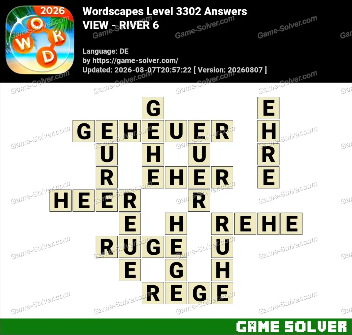Wordscapes Deutsche Level 3302 Answers — VIEW - RIVER 6