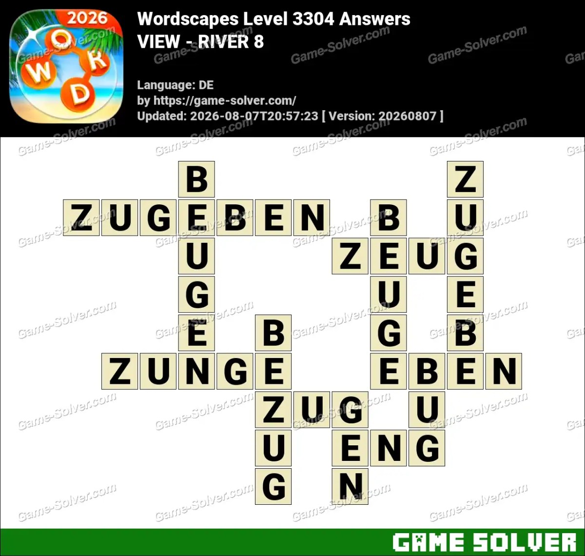 Wordscapes Deutsche Level 3304 Answers — VIEW - RIVER 8