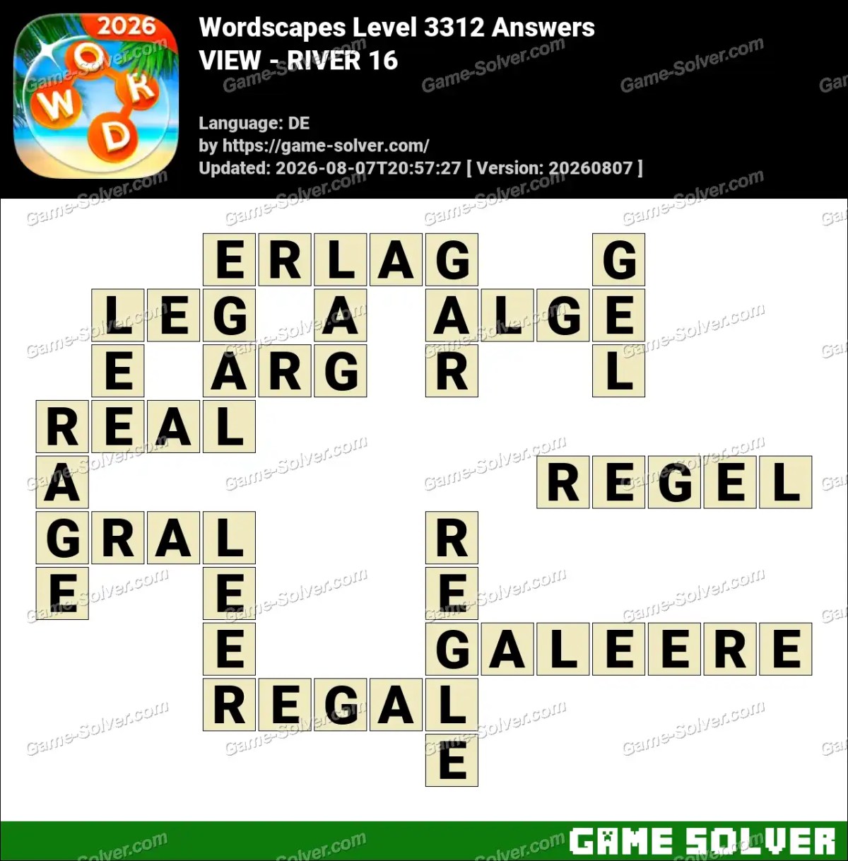 Wordscapes Deutsche Level 3312 Answers — VIEW - RIVER 16