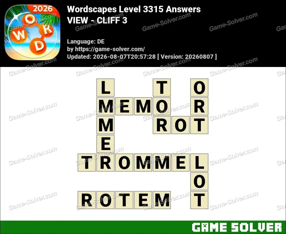 Wordscapes Deutsche Level 3315 Answers — VIEW - CLIFF 3