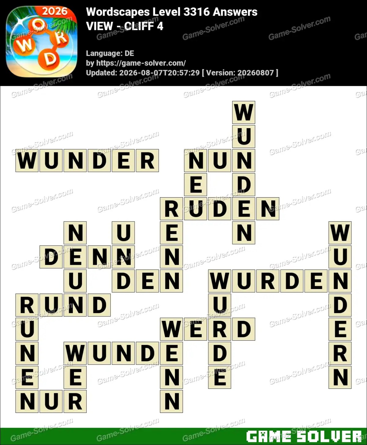 Wordscapes Deutsche Level 3316 Answers — VIEW - CLIFF 4