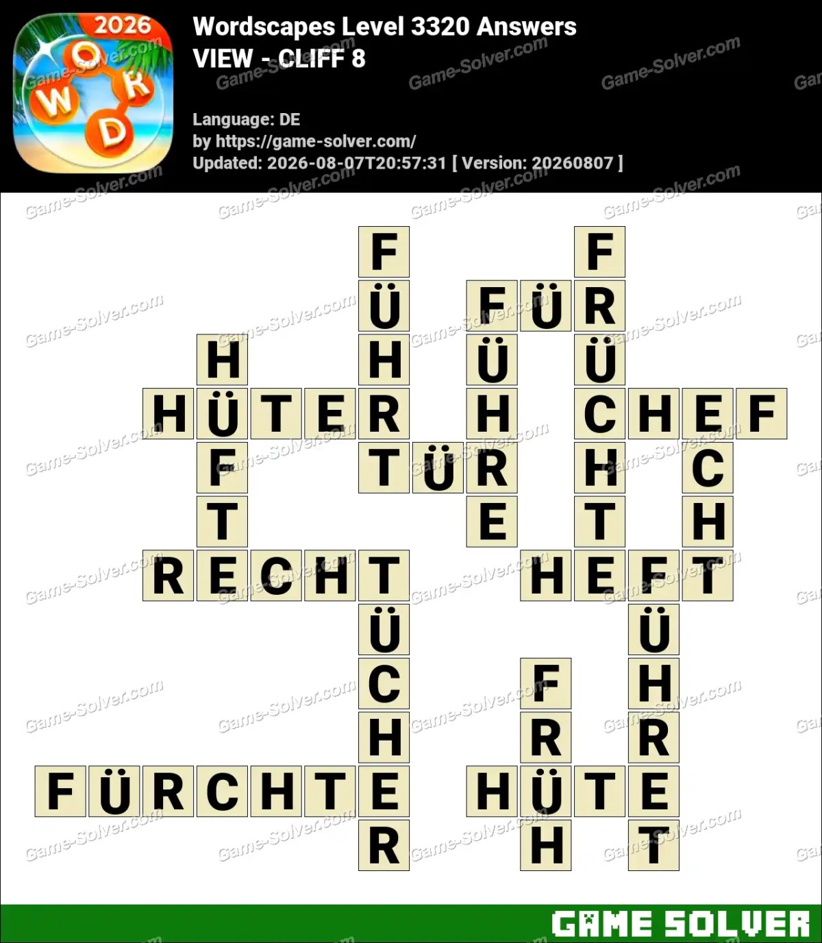 Wordscapes Deutsche Level 3320 Answers — VIEW - CLIFF 8