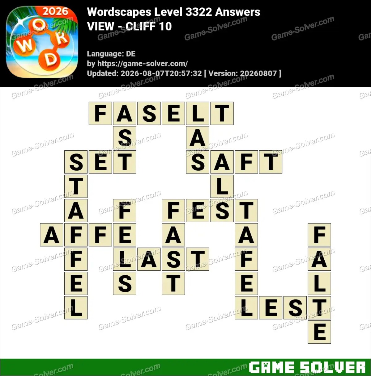 Wordscapes Deutsche Level 3322 Answers — VIEW - CLIFF 10