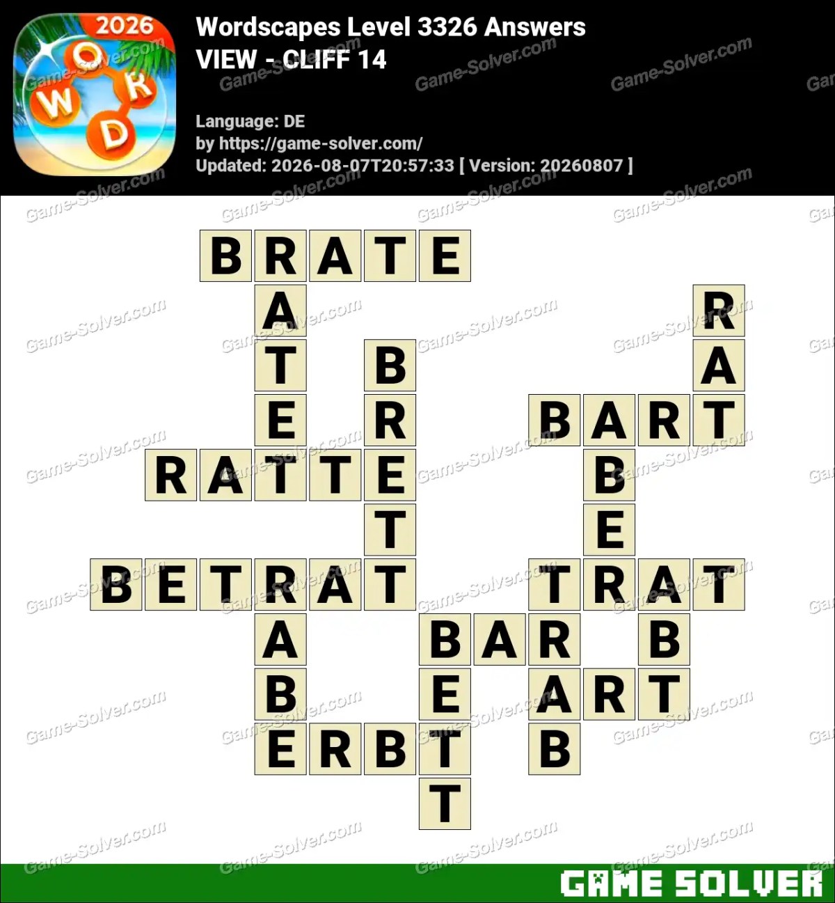 Wordscapes Deutsche Level 3326 Answers — VIEW - CLIFF 14