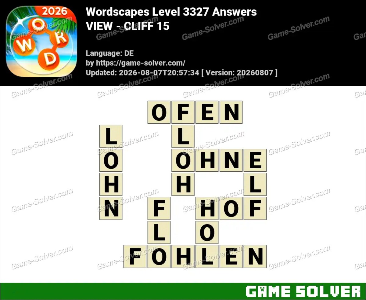 Wordscapes Deutsche Level 3327 Answers — VIEW - CLIFF 15