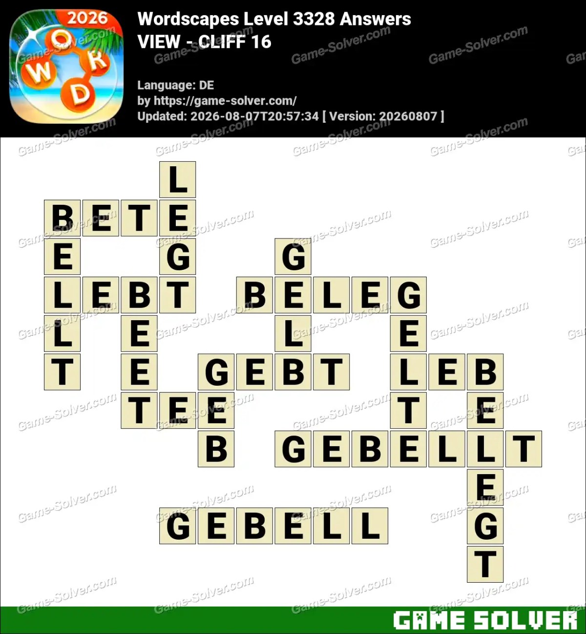 Wordscapes Deutsche Level 3328 Answers — VIEW - CLIFF 16