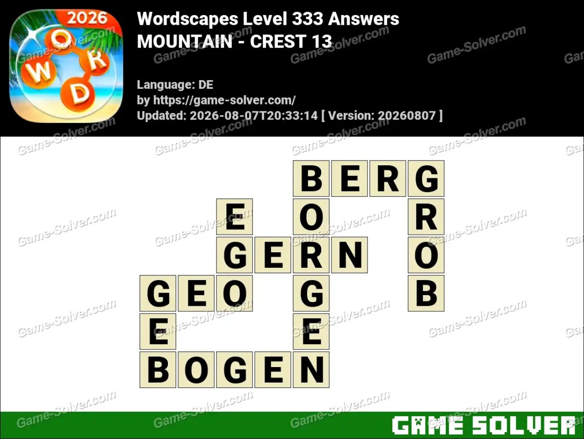 Wordscapes Deutsche Level 333 Answers — MOUNTAIN - CREST 13 Wordscapes Deutsche Level 333 Answers — MOUNTAIN - CREST 13