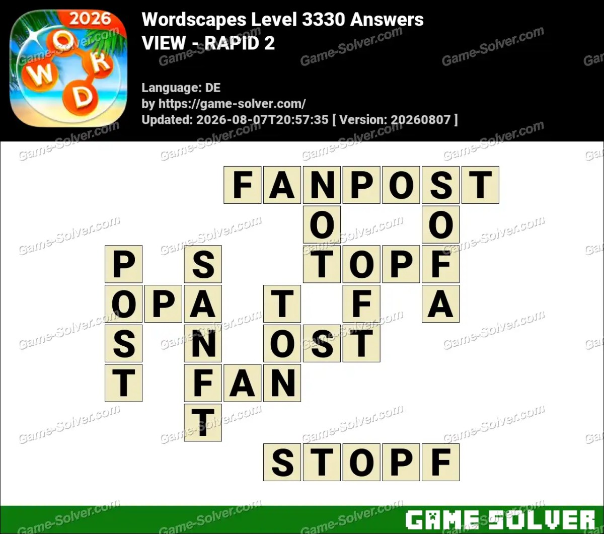 Wordscapes Deutsche Level 3330 Answers — VIEW - RAPID 2
