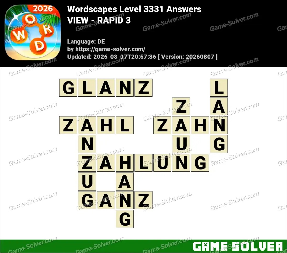Wordscapes Deutsche Level 3331 Answers — VIEW - RAPID 3