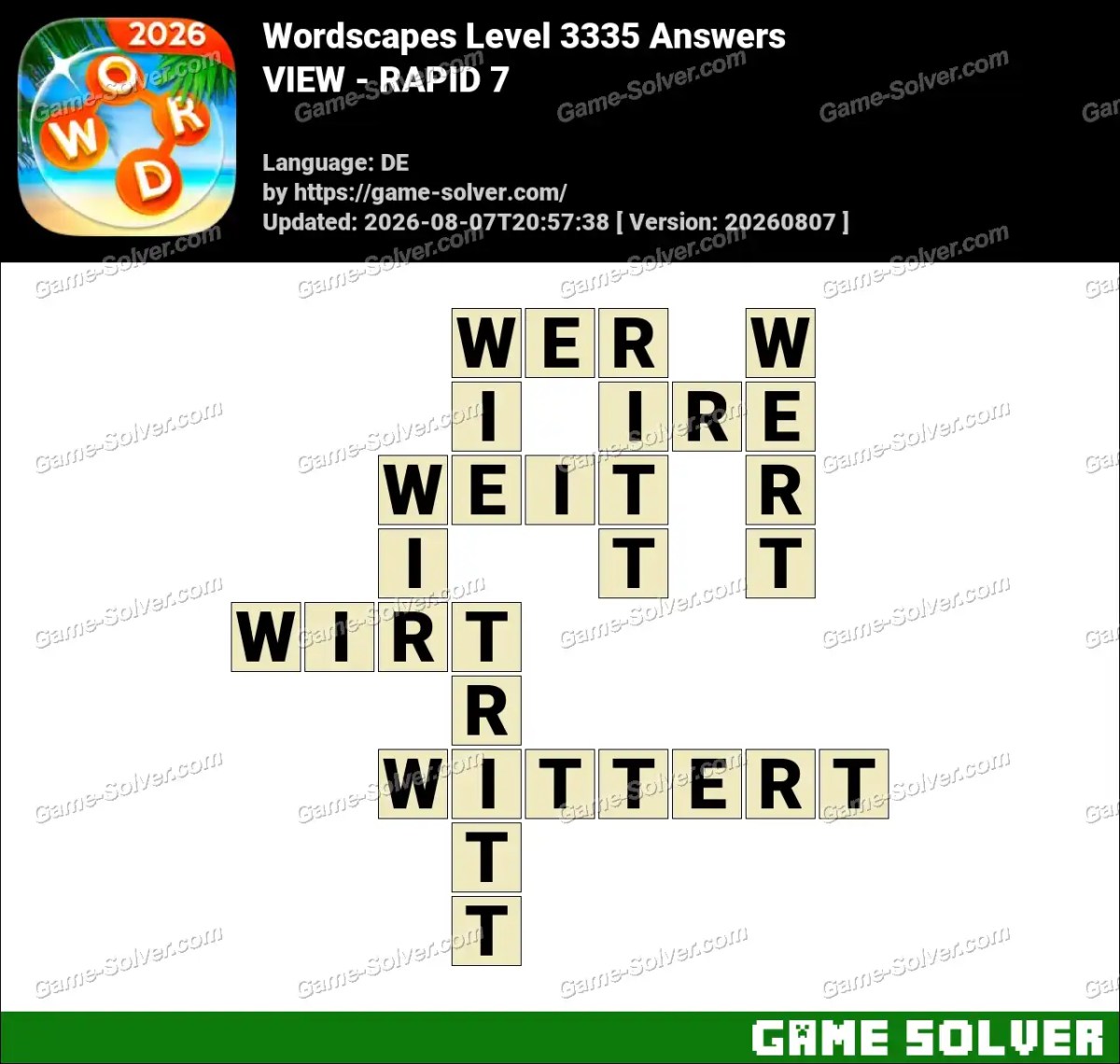 Wordscapes Deutsche Level 3335 Answers — VIEW - RAPID 7