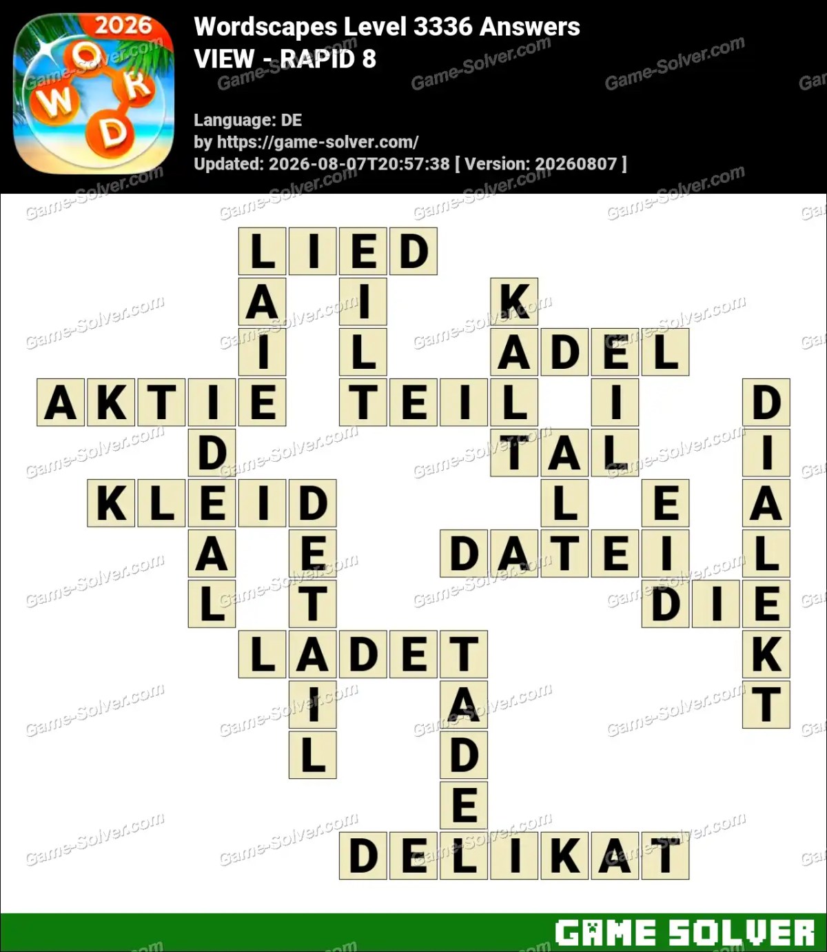 Wordscapes Deutsche Level 3336 Answers — VIEW - RAPID 8