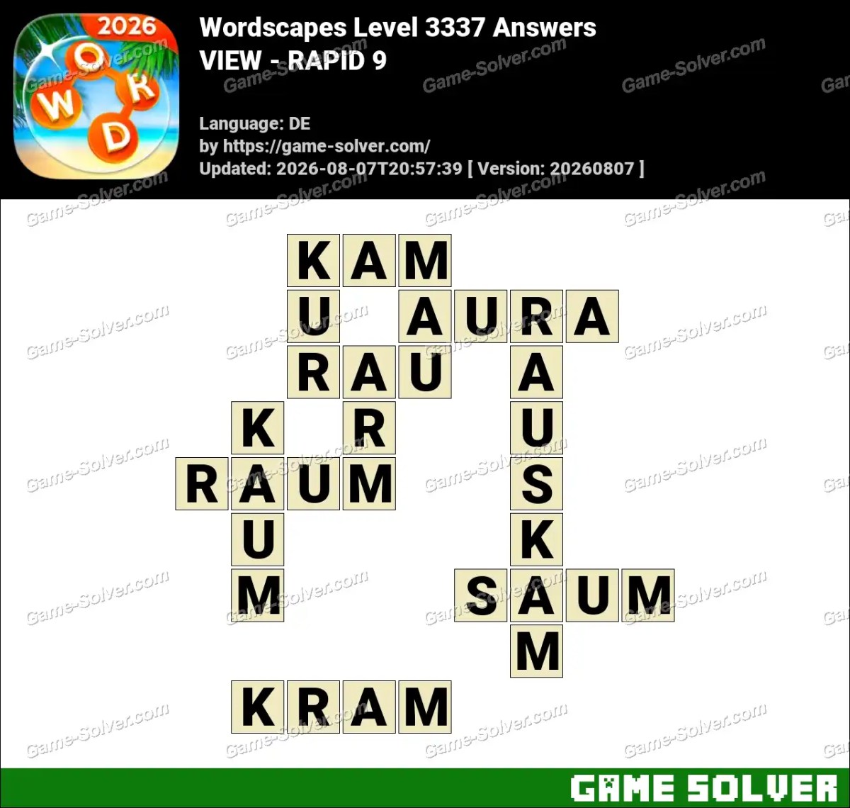 Wordscapes Deutsche Level 3337 Answers — VIEW - RAPID 9