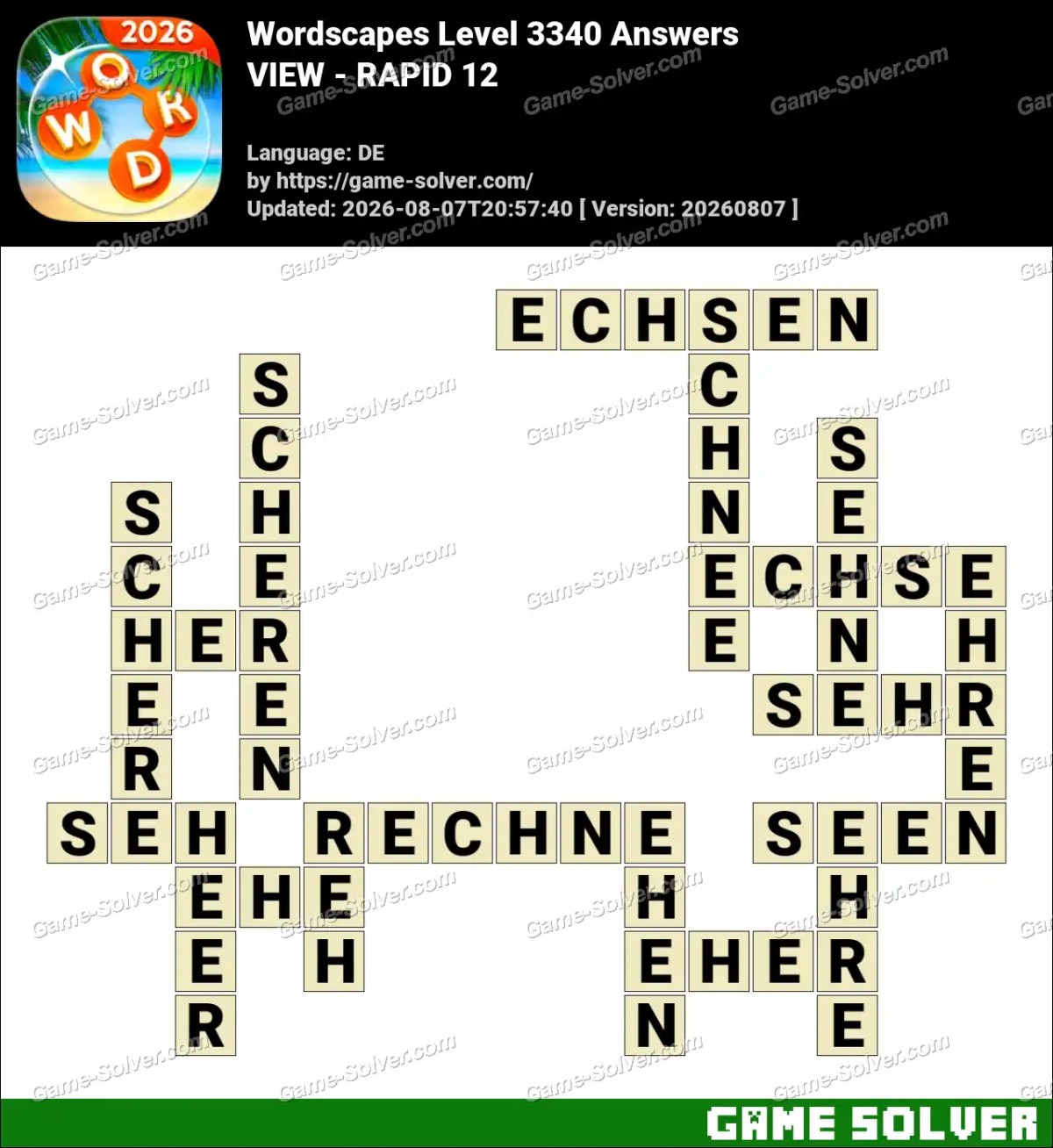 Wordscapes Deutsche Level 3340 Answers — VIEW - RAPID 12