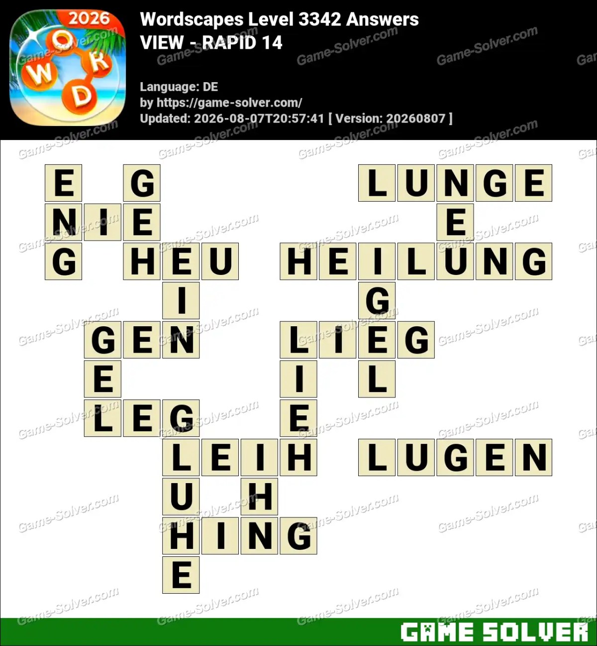 Wordscapes Deutsche Level 3342 Answers — VIEW - RAPID 14