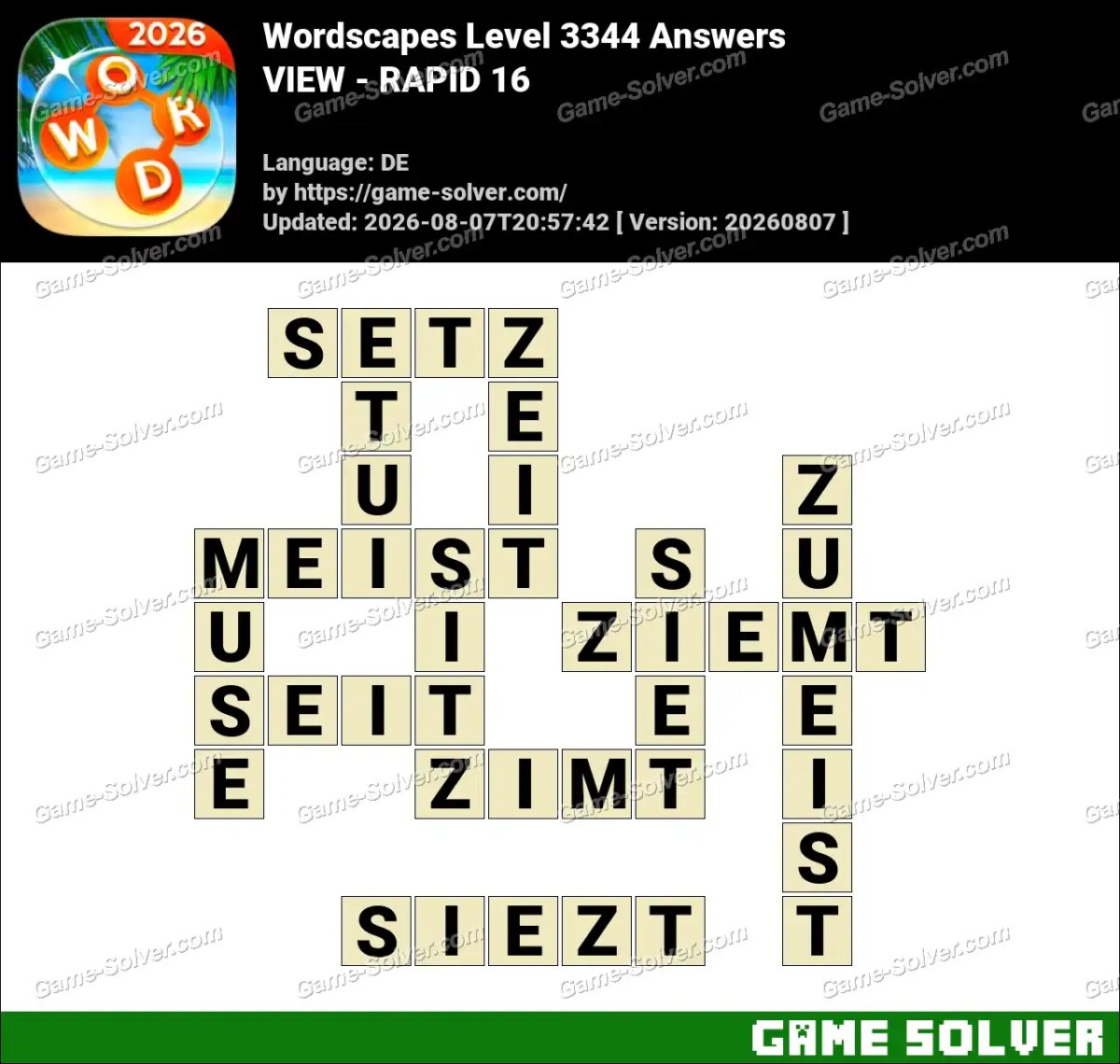 Wordscapes Deutsche Level 3344 Answers — VIEW - RAPID 16