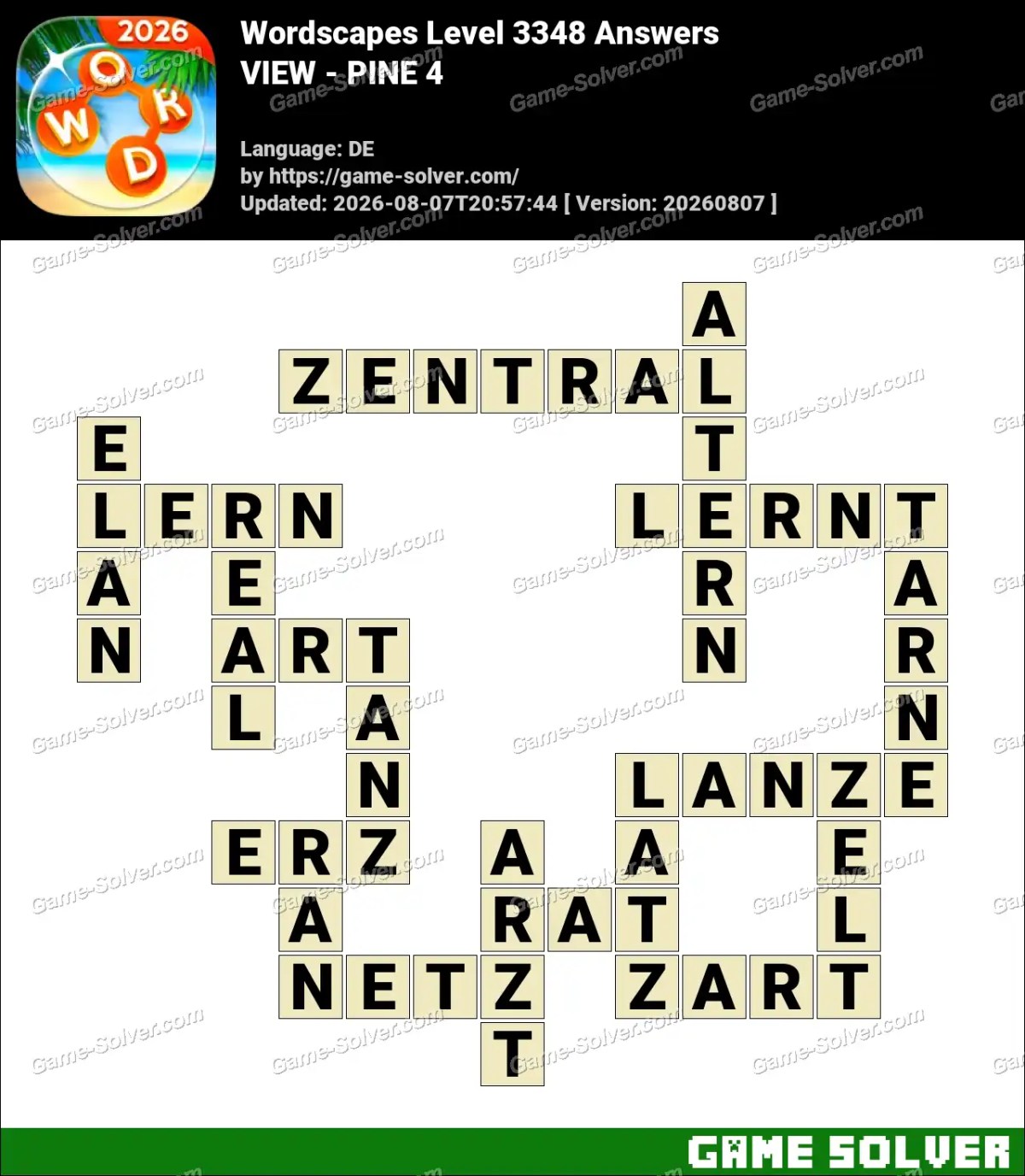 Wordscapes Deutsche Level 3348 Answers — VIEW - PINE 4